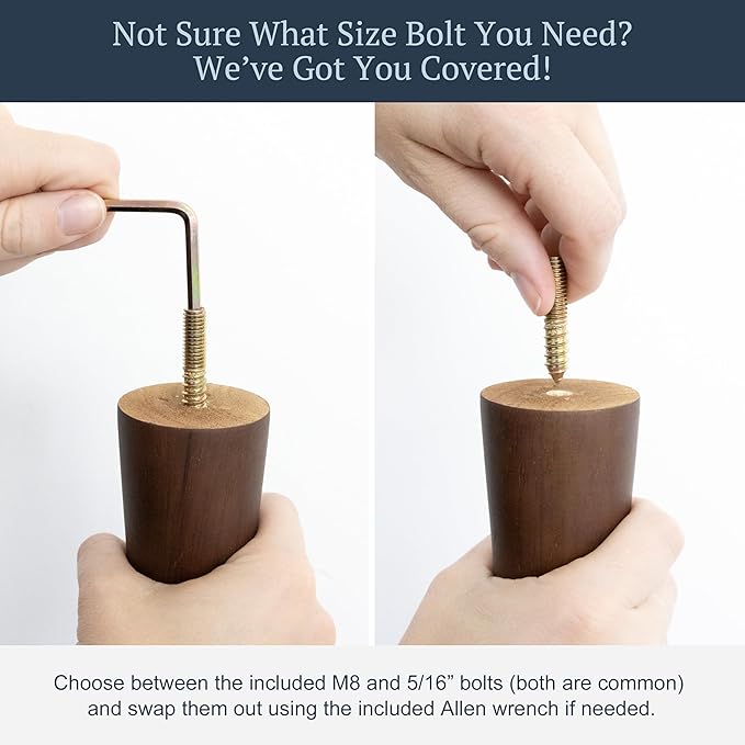 Premium Walnut Wood Furniture Legs (Full Install Kit) - Pick Your Size and Color