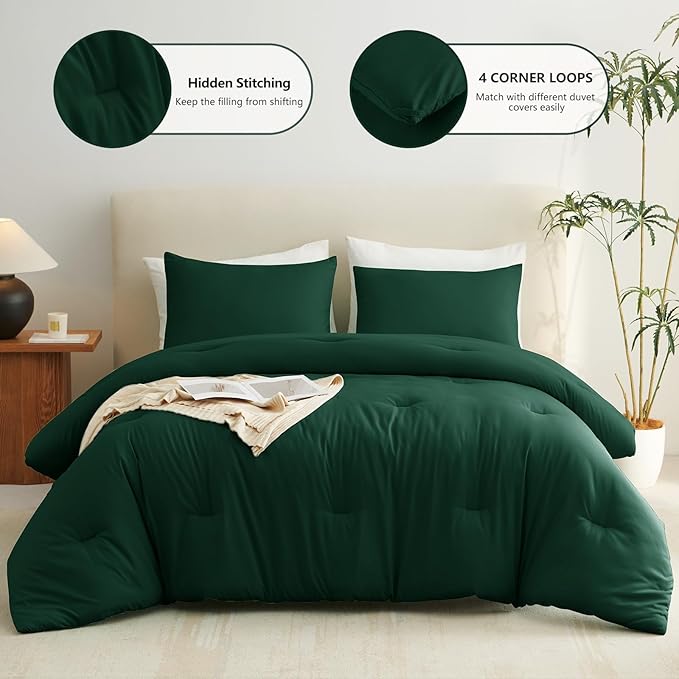CozyLux Oversized King Comforter Set Emerald Green, 3 Pieces 120"x98" Lightweight Down Alternative Quilted Bedding Sets, All Season Breathable Solid Comforter with 2 Pillowcases, Bed Set Gift for Home