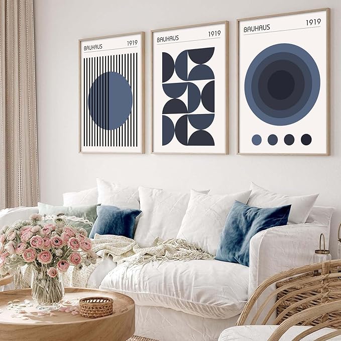 Minimalist Geometric Wall Art Bauhaus Exhibition Poster Abstract Shape Prints Mid Century Modern Artwork Boho Modern Pictures Abstract Geometric Painting Blue Bauhaus Poster for Room 16x24in Unframed