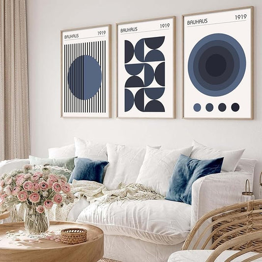 Minimalist Geometric Wall Art Bauhaus Exhibition Poster Abstract Shape Prints Mid Century Modern Artwork Boho Modern Pictures Abstract Geometric Painting Blue Bauhaus Poster for Room 16x24in Unframed