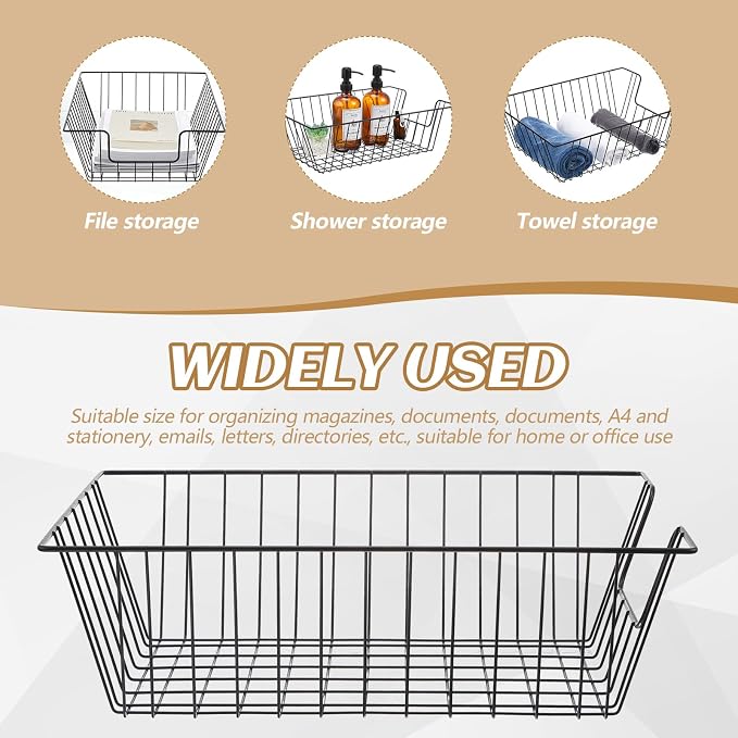 Yeaqee 12 Pcs Letter Tray Wire Paper Trays Black Stackable File Desk Organizer 16.5'' x 12'' x 5'' Metal File Paper Basket Holder for Desk Office Home Classroom School