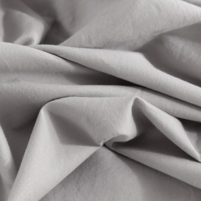 NEXHOME PRO Duvet Cover Set California King Linen Look Textured Organic Natural 100% Washed Cotton Duvet Cover 3 Pieces Bedding Set with Zipper Closure, Breathable, Soft, Light Grey (No Comforter)