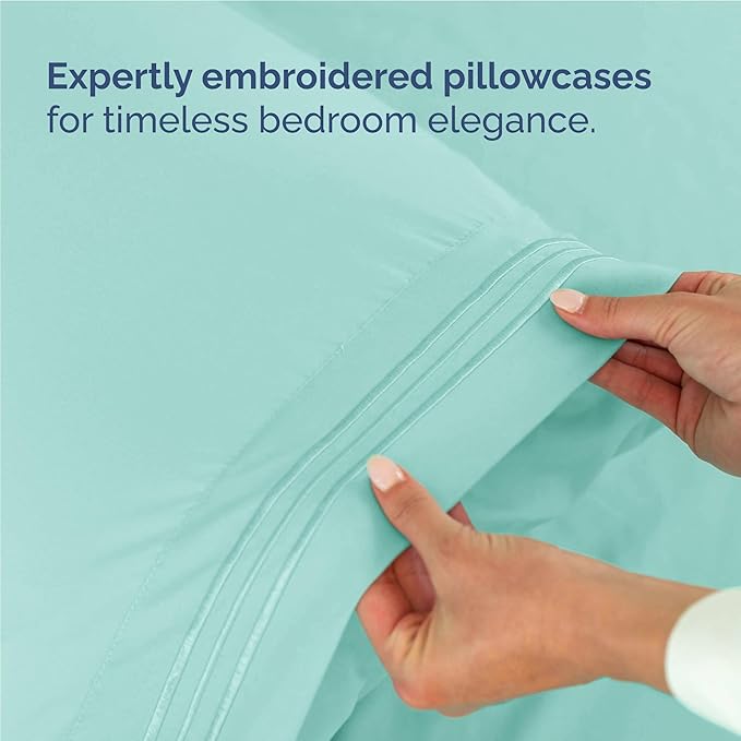 Full Size 4 Piece Sheet Set - Comfy Breathable & Cooling Sheets - Hotel Luxury Bed Sheets for Women & Men - Deep Pockets, Easy-Fit, Extra Soft & Wrinkle Free Sheets - Spa Blue Oeko-Tex Bed Sheet Set