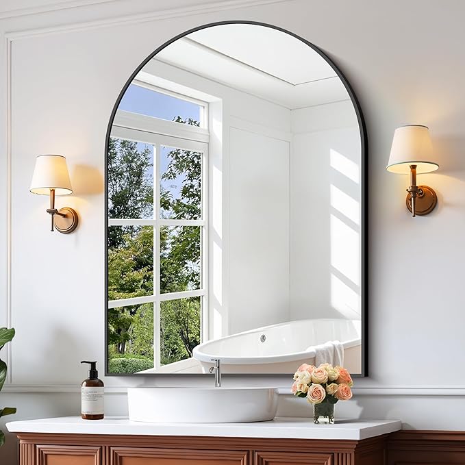 CIRCUMI Arched Wall Mirror, 36"x48" Black Arched Mirror with Tempered Glass, Metal Frame, Large Size for Bathroom, Living Room,Entryway,Over Sink, Arch Mirror for Decor,Shatterproof&Crystal-Clear