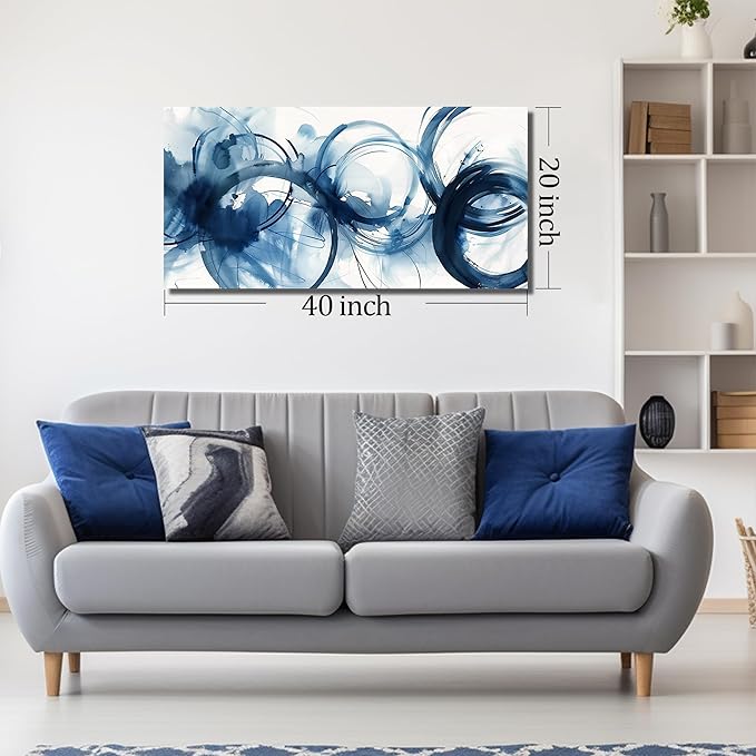 WVMAPTA Blue And White Pictures Wall Decor For Living Room Abstract Wall Art For Office Minimalist Prints Wall Art For Bedroom Size 20 x 40 Inch