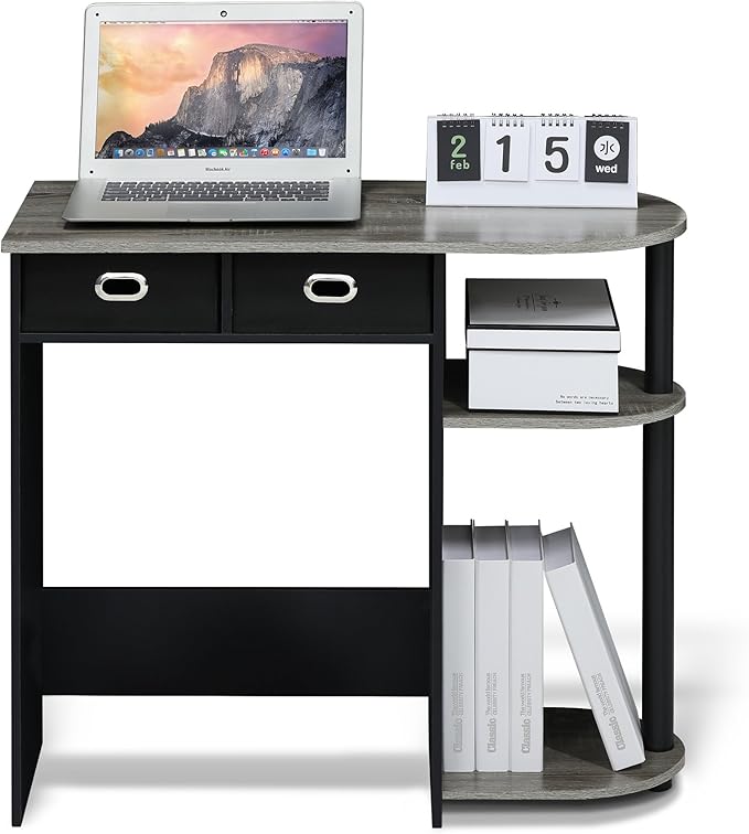 Furinno GO GREEN Desk, 31.5" Wide Gaming Desk with 2 Side Shelves and Storage Bins, Computer Desk, Office Desk for Home Office, Study Room, Dorm, Bedroom, French Oak