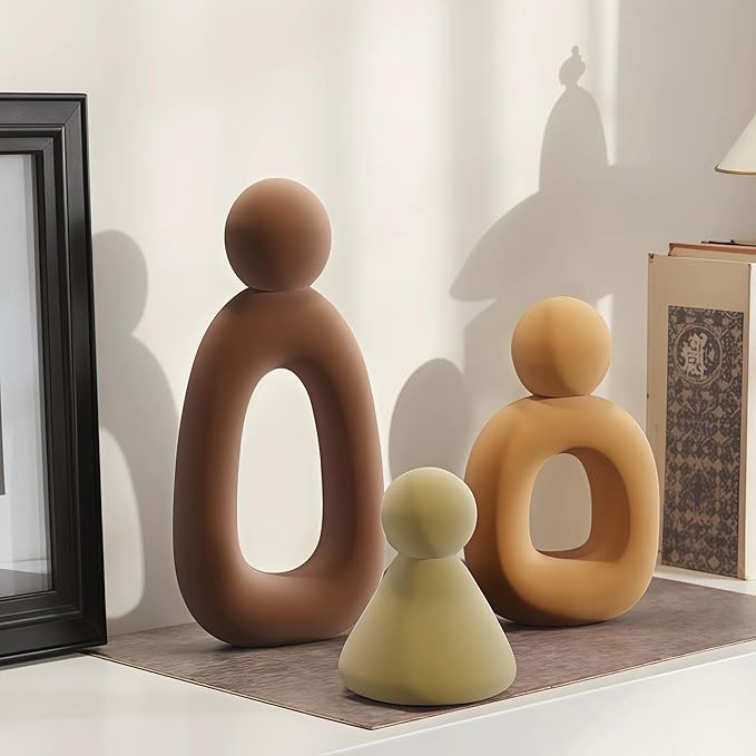 XINXUAN Abstract Three Sculptures - Minimalist Home Decoration, Modern Living Room Character Design, Desktop Decoration, Neutral Resin Art, Meaningful Home Gifts ﻿ (Flocking Color)