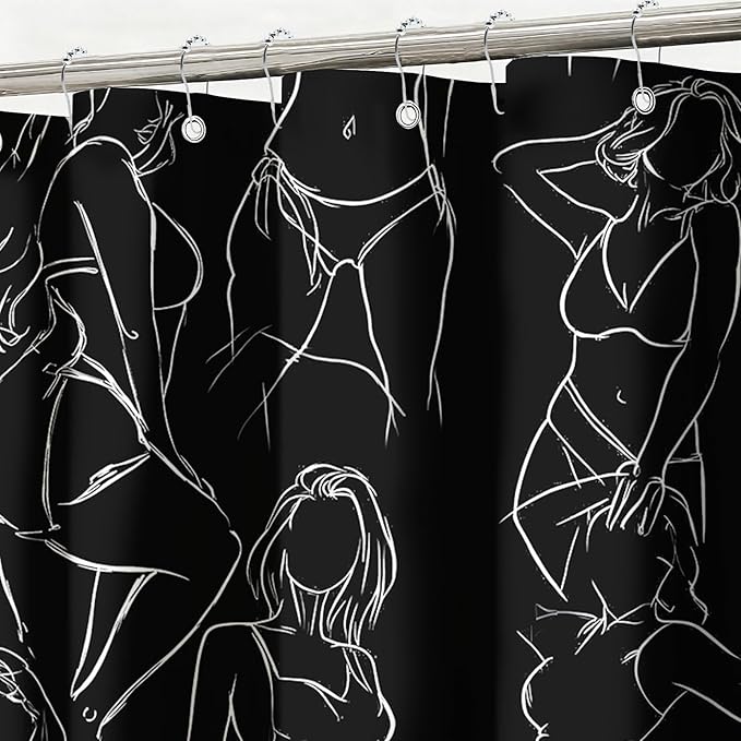 Black and White Abstract Shower Curtain Women Minimalist Line Art Shower Curtains for Bathroom Waterproof Fabric Bath Curtain Decor with Hooks