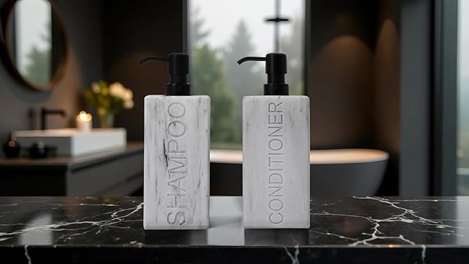 Rectangular Resin Dispenser Premium Bathroom Shampoo Conditioner Body Wash Bottle Modern Refillable Pump Design