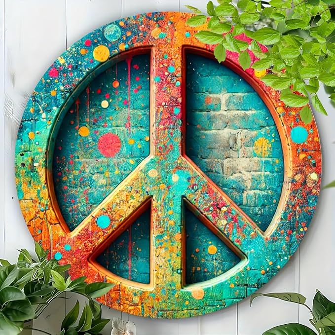 Vintage Peace Sign Metal Tin Wall Art, 8x8" - Perfect for Home, Bar, Cafe & Garage Decor