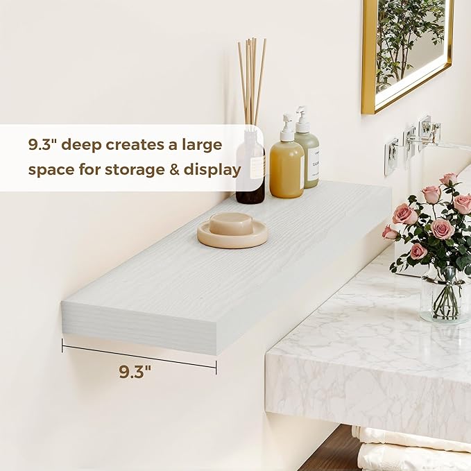 Dreamland 55 Inches Floating Shelves for Wall, 9.3" Deep Long Floating Shelves Set of 1, Large Display & Storage Shelf, Wall Shelf for Bathroom Bedroom Living Room Kitchen Office, White