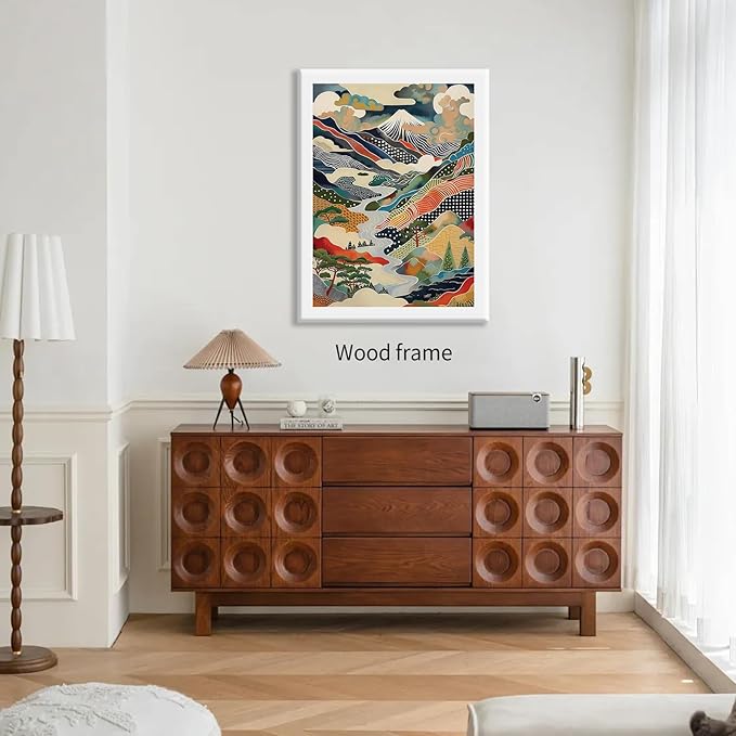 Japanese Mount Fuji Poster Colorful Nature Landscape Mountain Wall Art 24X36 inch Framed Modern Trendy Abstract Aesthetic Canvas Prints Wall Decor for Home Bedroom