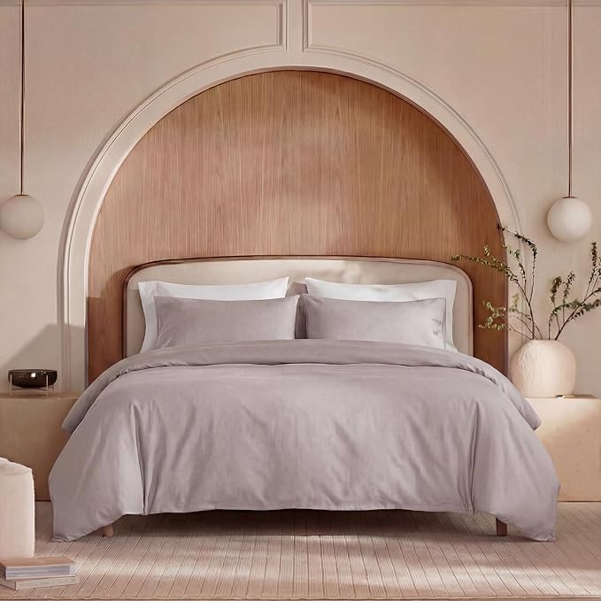 100% Washed Cotton Duvet Cover King Size – Beige Grey, Linen-Like Texture, Super Soft & Breathable Bedding Set, 3-Piece Durable Percale Comforter Cover