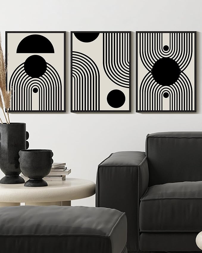 Drsoum Black and White Abstract Framed Wall Art Decor Duotone Minimal Dark Brush Stroke Prints Shapes Illustrations Modern Art Decorative Ready To Hang - 11x14in Black Framed