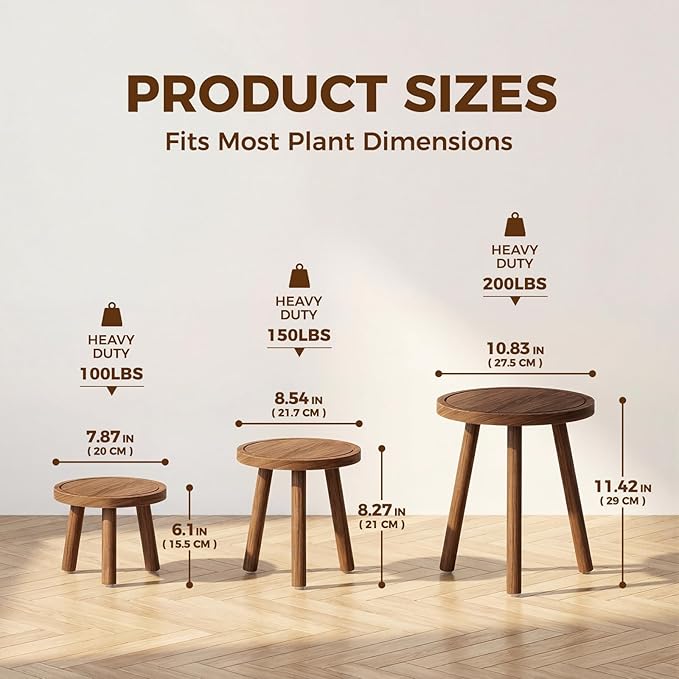 Bamworld Plant Stands Indoor 3 Pack Single Plant Stand for Multiple Plants Corner Plant Stool Wooden Plant Stands for Patio Garden Balcony Living Room Bedroom(Brown)