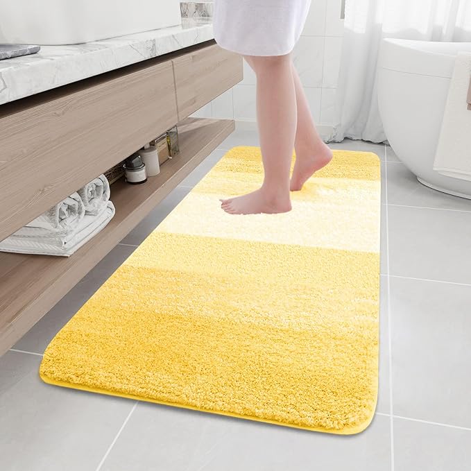 Arotive Microfiber Bathroom Rugs, Shaggy Soft and Absorbent Bath Rug, Non-Slip, Thick Plush Machine Washable Dry Bath Mats for Bathroom, Tub and Shower, 54x24, Yellow, Rectangular
