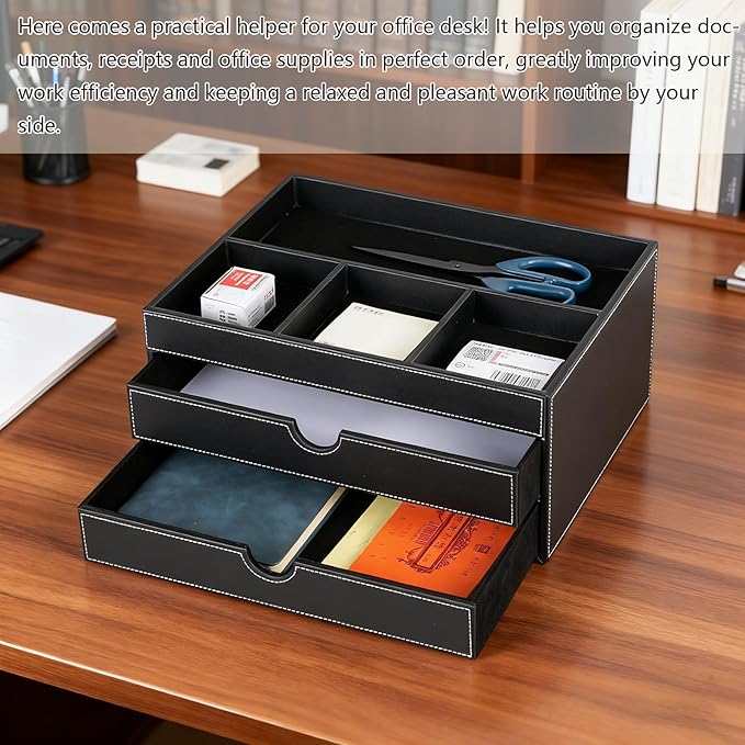 Home Multifunctional Bag Drawer Organizer, Leather Office Filing Cabinet with four Independent Organizers, and Storage Cabinet on the Bedside Table in the Guest Room