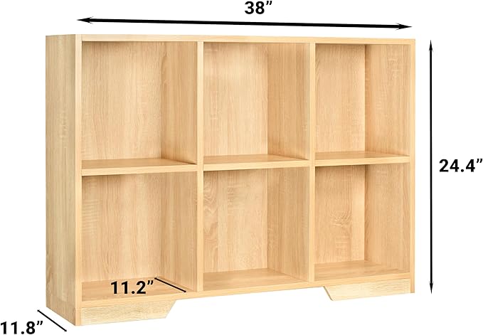 6 Cube Storage Organizer Wooden Bookshelf, Cube Shelf Bookcase, Small Bookshelf Storage Organizer, Narrow Cube Storage Shelf for Bedroom, Small Bookshelf for Living Room and Office (Natural, 6 Cube)