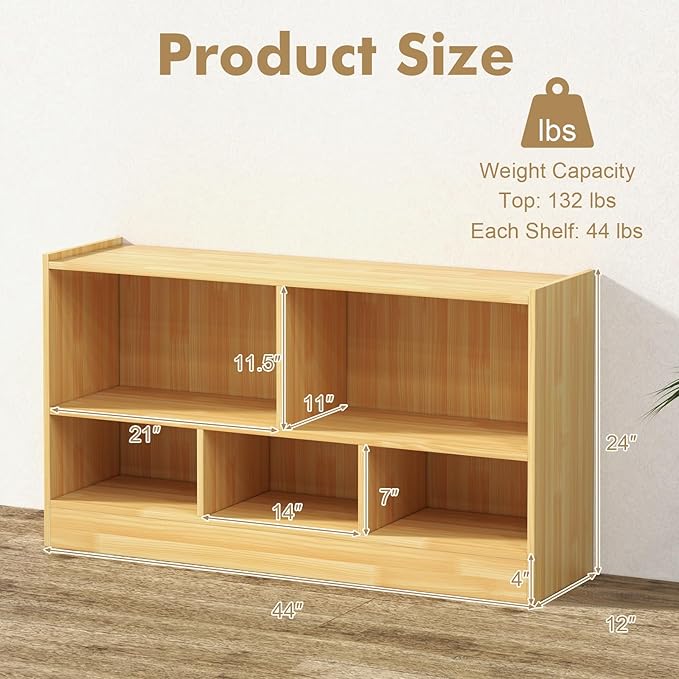 DORTALA 2-Tier Bookcase, 5 Cube Wood Storage Cube Bookshelf, Floor Standing Display Storage Shelf with Non-Slip Foot Pads, Storage Organizer Bookcase for Home Office, Living Room (Yellow)