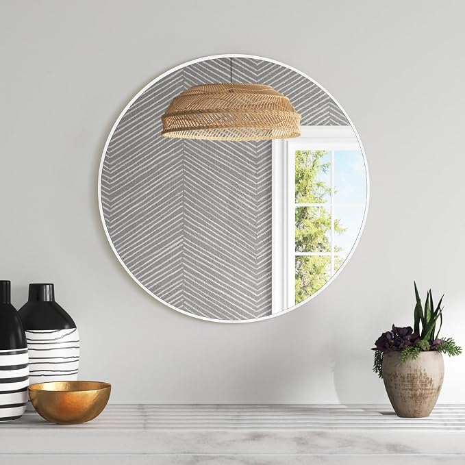 Round Wall Mirror 24 Inch, White Framed Circle Mirrors for Bathroom, Bedroom,Living Room or Entryway(White)