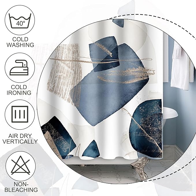 Baocicoo Blue Grunge Texture Shower Curtain Abstract Grain Fashion Creative Design Boho Striped Shower Curtains for Hotel Spa Home Bathtubs Bath Waterproof Fabric with Hooks 72x72 Inches