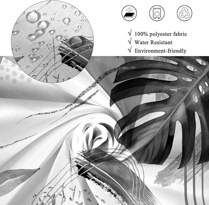 Mid Century Boho Shower Curtain Gray Tropical Palm Leaf Abstract Geometric Minimalist Aesthetic Bathroom Decor Watercolor Plant Bath Curtain Washable Waterproof Polyester Fabric with Hooks 69x75 Inch