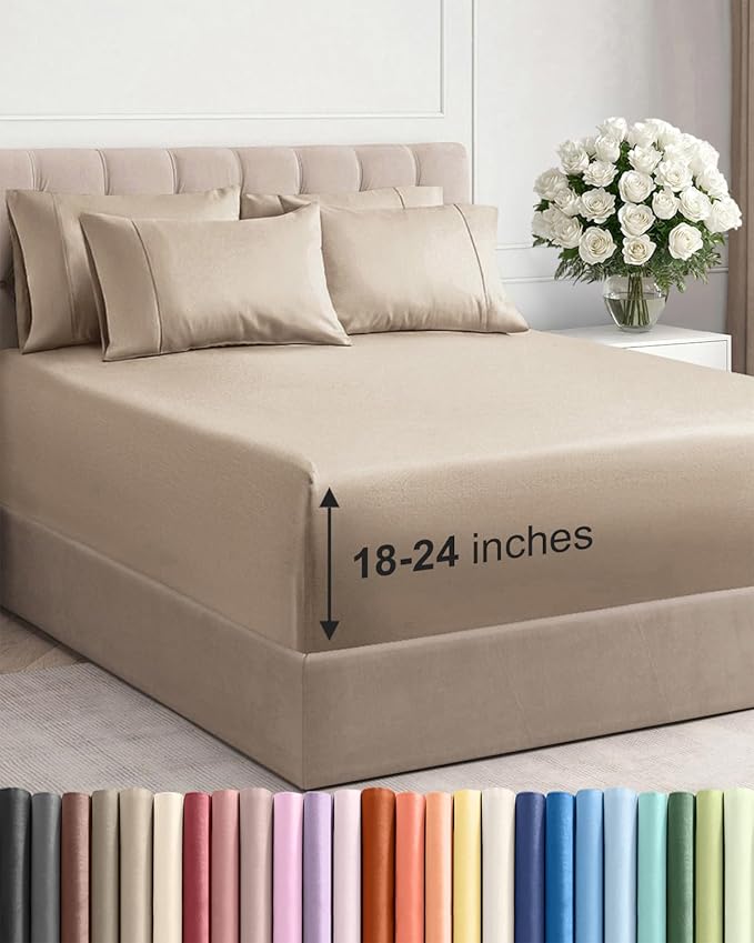 Extra Deep King Sheet Set - 6 Piece Breathable and Cooling Sheets - Hotel Luxury Bedding for Women, Men, Kids & Teens - Easy & Secure Fit - Soft, Wrinkle Free and Comfy - Extra Deep Pockets - Cream
