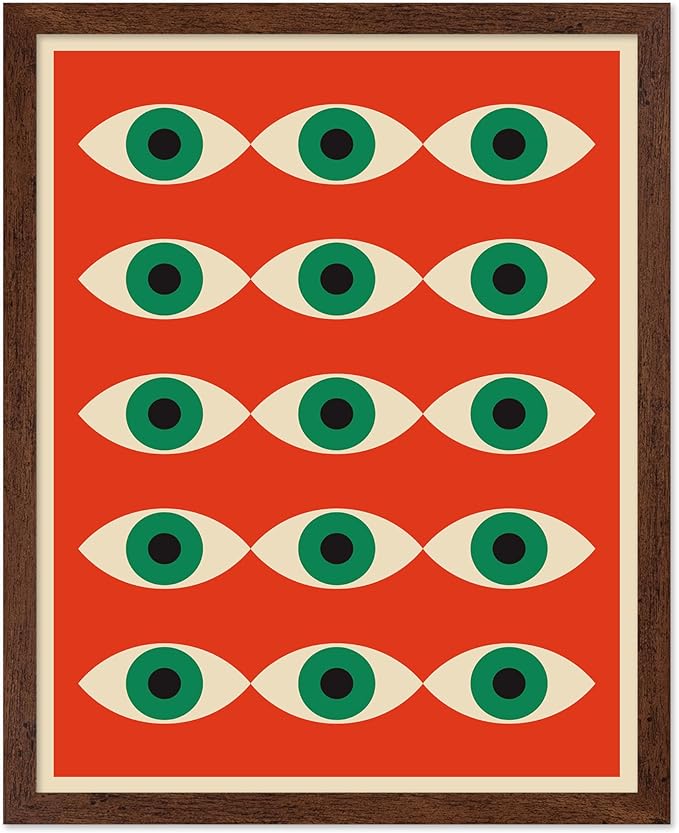 Poster Master Bauhaus Poster - Red Evil Eye Print - Graphic Design Art - Eye Art - Geometric Art - Chic Boho Art - Mid Century Modern Art - Living Room or Bedroom Wall Decor - 8x10 Brown Framed