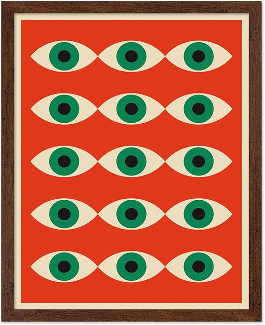 Poster Master Bauhaus Poster - Red Evil Eye Print - Graphic Design Art - Eye Art - Geometric Art - Chic Boho Art - Mid Century Modern Art - Living Room or Bedroom Wall Decor - 16x20 Brown Framed