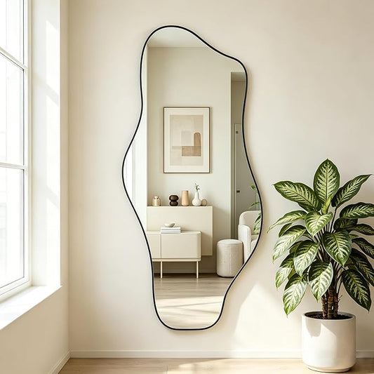Large Irregular Mirror, 63"x30" Asymmetrical Tempered Glass Mirror Full Length, Organic Shaped Wall Mirrors for Entryway Hallway Bedroom Living Room, Horizontal or Vertical Hanging