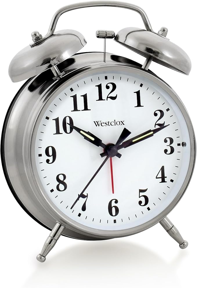Westclox -Big Ben Twin Bell Alarm Clock | Loud Alarm Clock for Heavy Sleepers | Battery Operated Metal Clock with Backlight for Bedside Table, Bedroom, Kids Room, Desk (Silver, 4")