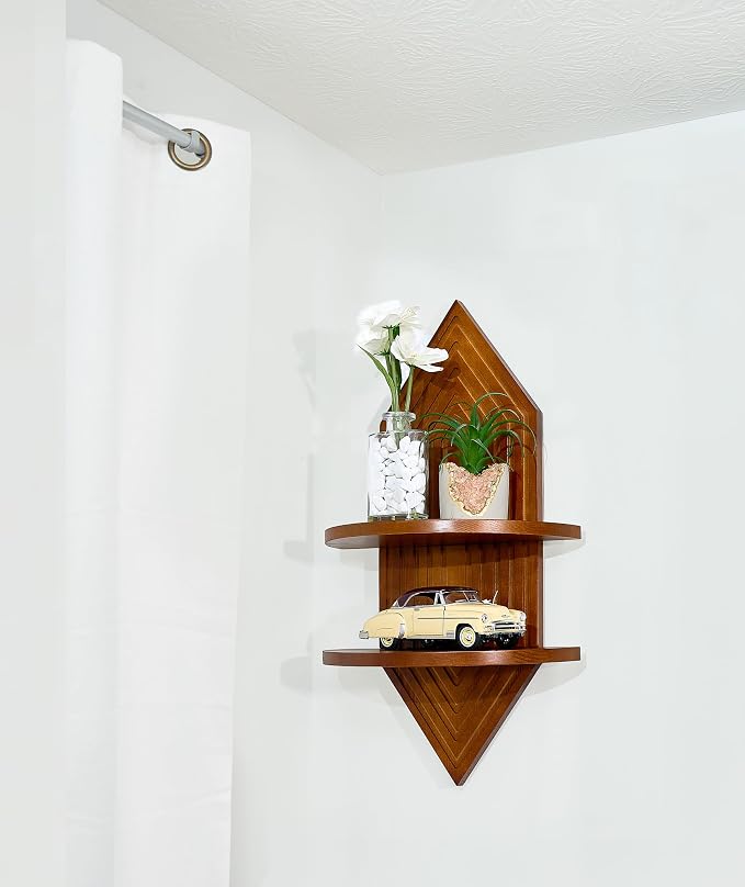 kendan Modern Wall Shelf with Arched Wood Design Mid-Century Double Floating Rainbow Shelves for Indoor Decoration Holding Planter Ornaments. (1, Hexagonal)