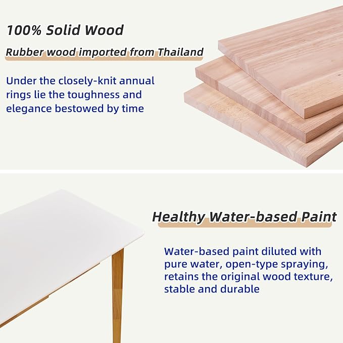 Aibiju Computer Desk with 2 Drawers, 47" Solid Wood Home Office Writing Desk, Compact Simple Tables with Hook for PC, Laptop, Students, Study, Makeup, Bedroom White + Natural Wood Legs YD-WD03WN