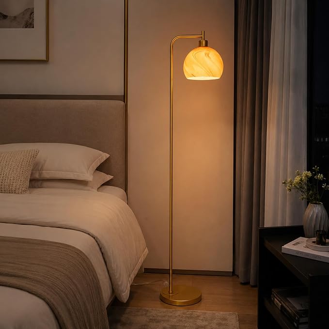 67" Soft Glow Art Deco Floor Lamp - Metal Pole Glass Lamp, Pedal Switch & E26 Bulb, Perfect for Bedroom Living Room Office Scandinavian/Minimalist/Contemporary Interiors