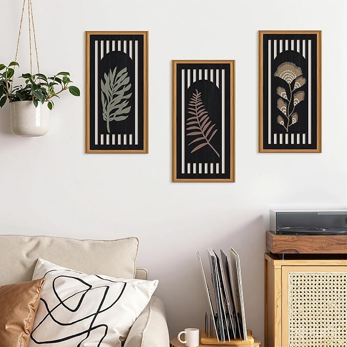 Celestdeco 3 Pcs Boho Flower Market Wall Decor Floral Botanical Modern Wood Wall Art Bohemian Floral Hanging Decor Abstract Minimalist Wooden Art for Living Room Bedroom Office 7.9 x15.8 Inch