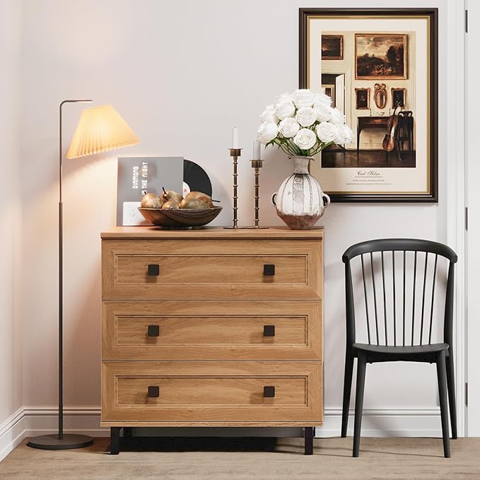 Modern Drawer Dresser for Bedroom with 3 Drawers,Chest of Drawers with Organizer Storage for Bed Room,Livingroom Hallway Oak