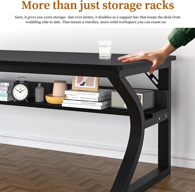 55 X 23.6'' Computer Desk, Home Office Desks w/Shelf Storage, Computer Desk w/Metal Frame, Cable Management, Study Student Desk Writing Work Table Deeper & Thicker Desktop for Home Bedroom