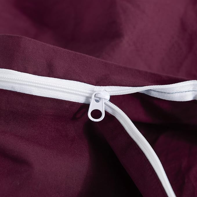 NEXHOME PRO 100% Washed Cotton Duvet Cover Twin Size, Ogranic Natural Linen Feel Breathable Bedding Set with Zipper Closure, 2 Pieces Duvet Cover Set Wine (No Comfortert) 6890