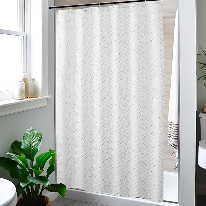 jinchan Small Stall Taupe Grey and White Shower Curtain 48x72 Inches Inky Herringbone Chevron Zig Zag Waterproof Fabric Modern Farmhouse Shower Curtains for Bathroom with 8 Hooks