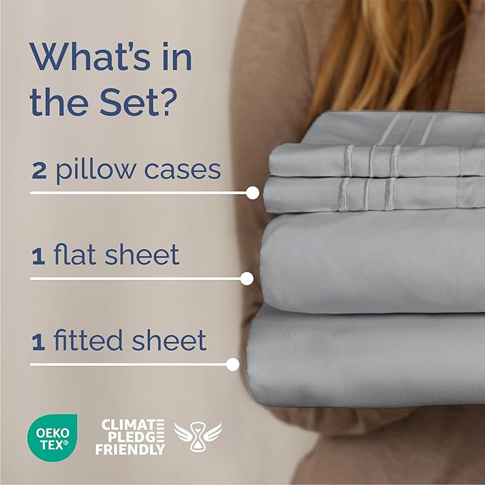 Queen Size 4 Piece Sheet Set - Comfy Breathable & Cooling Sheets - Hotel Luxury Bed Sheets for Women & Men - Deep Pockets, Easy-Fit, Soft and Wrinkle Free Sheets - Steel Blue Oeko-Tex Bed Sheet Set