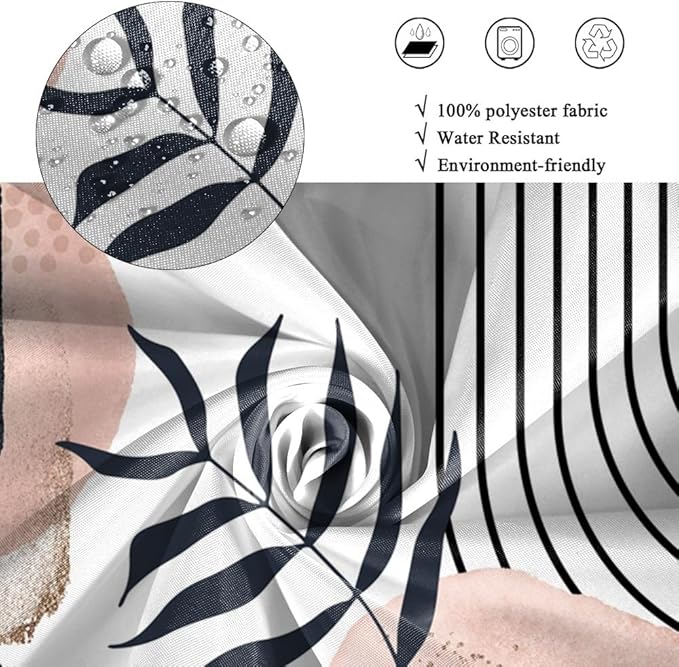 Modern Bohemia Shower Curtain for Bathroom Abstract Minimalist Bathroom Set Decor Stripes Palm Leaves Chic Aesthetic Washable Waterproof Polyester Fabric with Hooks 36x72 Inch