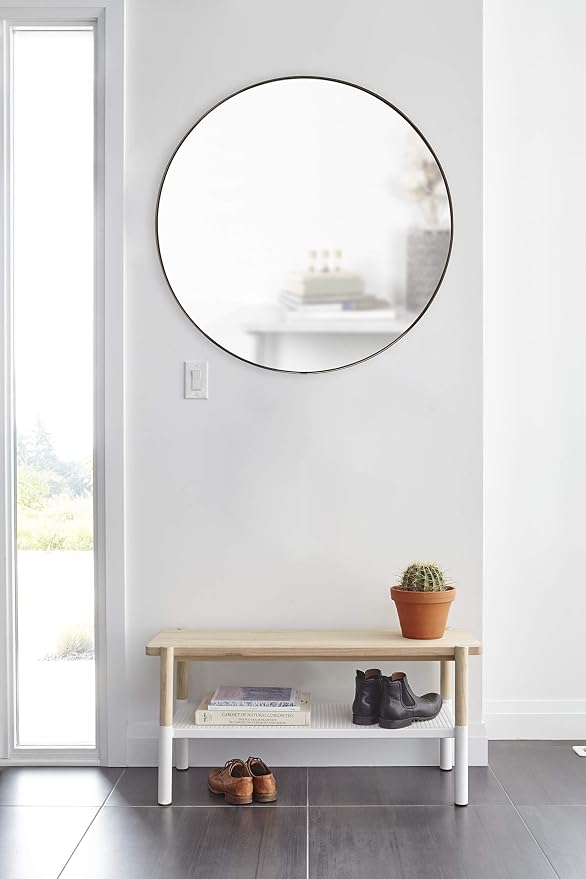 Umbra Hubba Round Wall Mirror with Metallic Frame, Modern Style for Bathroom, Entryway, Living Room and More, 34-Inch, Titanium