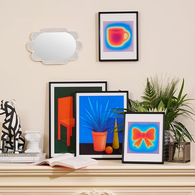 Framed Abstract Geometric Wall Art for Living Room, 11x14 Inch Modern Plant Print, Colorful Minimalist Artwork for Walls with Matte Black Metal Frame and Acrylic Front, Bedroom Office Wall Decor