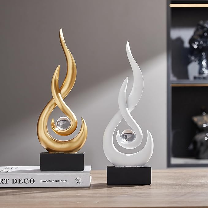 Modern Abstract Art Table Decoration,Resin Flame Statue Modern Gold Centerpiece Ornaments for Living Room Great Gift Idea Home Decor,Collectibles