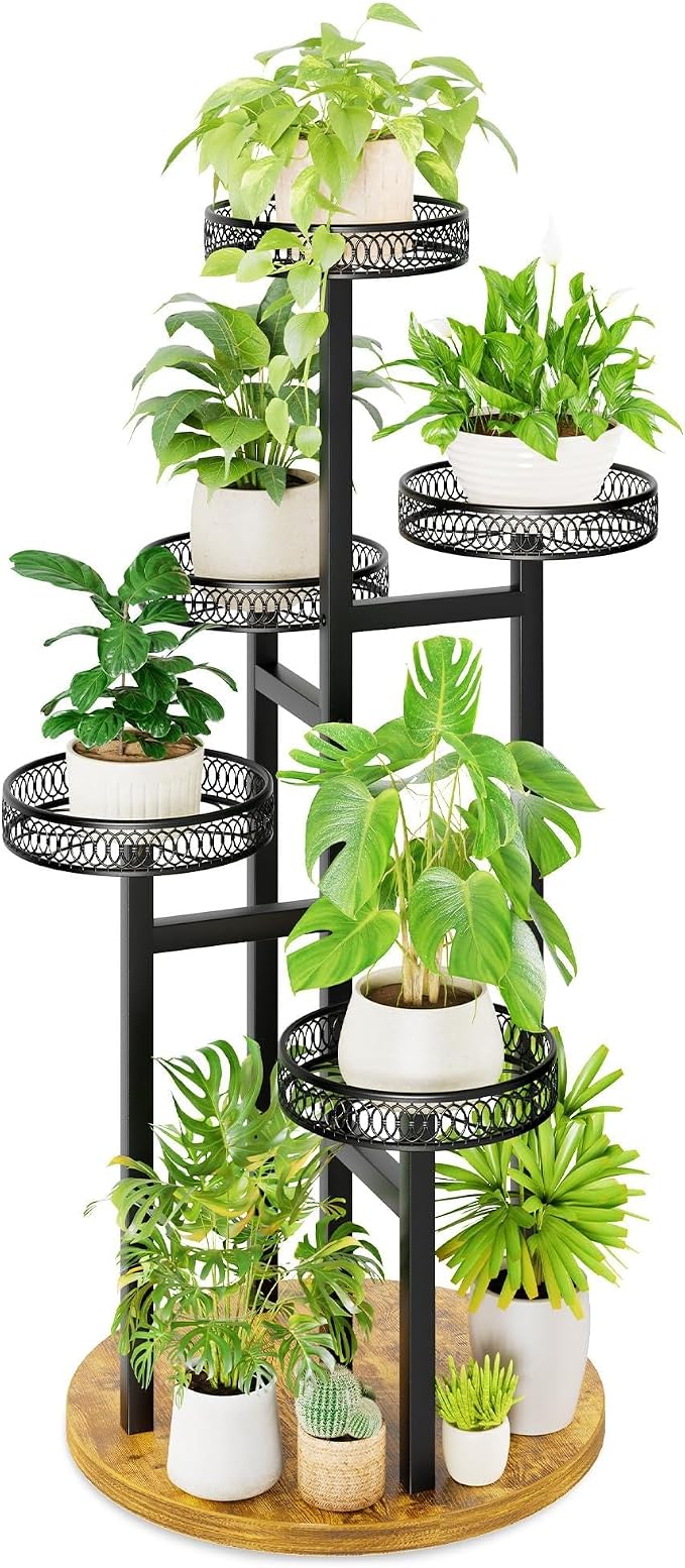 Black Stand Plants, 5-Tier Metal Plant Stands for Outdoor Indoor Plants,Heavy Duty Flower Pot Stands for Multiple Plants,Decoration Display Racks for Patio Garden -BlackFlower