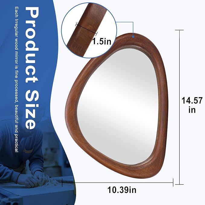 MAGFLERUM Irregular Wall Mirror, 15 * 10 inch Asymmetrical Wood Mirrors, Small Wall Mirror, Hanging Vertically and Horizontally. Mirrors for Wall Decor (Black Walnut)