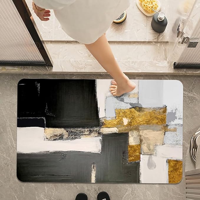 Bath Mat Rug,Abstract modern black gold Non Slip Quick Dry Super Absorbent Thin Bathroom Rugs Fit Under Door-Easy to clean Bathroom Floor Mats-Shower Rug for Shower Sink Bathtub(20" x 31"In)