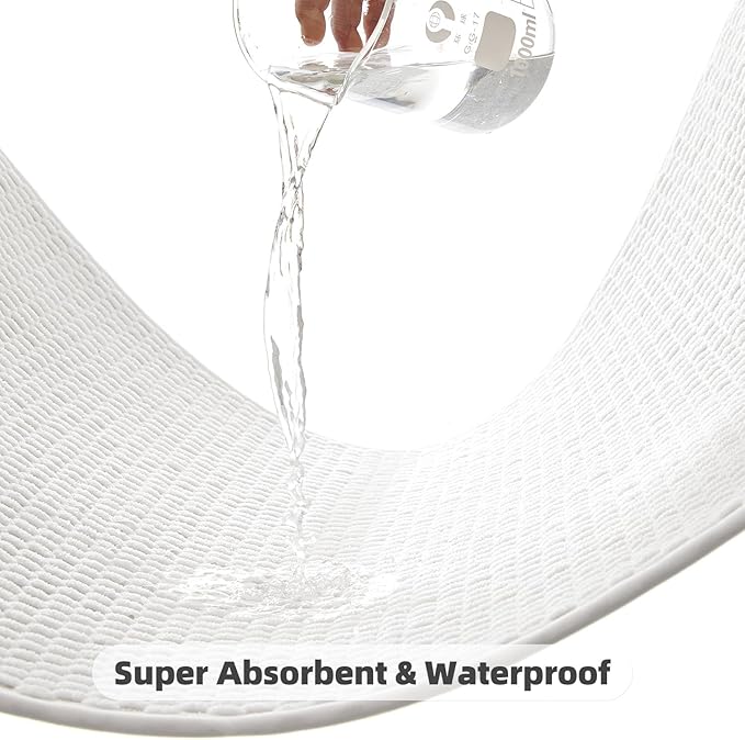 Toilet Rug, Thin Toilet Rugs U Shaped Washable Non Slip Absorbent Quick Dry Low Pile Toilet Mat, White 20"x24" U Shape