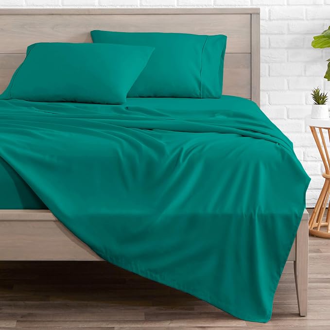 Bare Home Split King Sheet Set - 1800 Ultra-Soft Microfiber Bed Sheets - Double Brushed - Deep Pockets - Easy Fit - 5 Piece Set - Bedding Sheets & Pillowcases (Split King, Emerald)