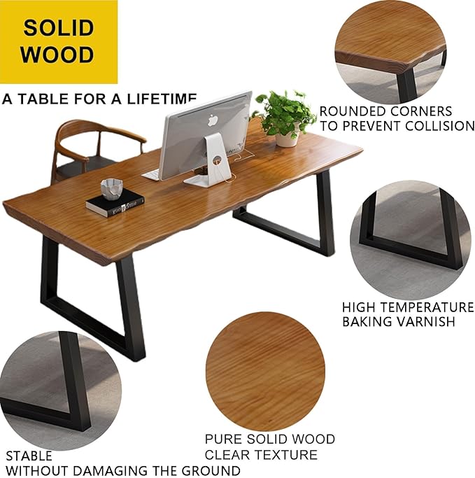 Modern Solid Wood Executive Desk – Spacious and Minimalist Home Office Workstation Perfect for Writing and Professional Use (Light Brown, 63in)